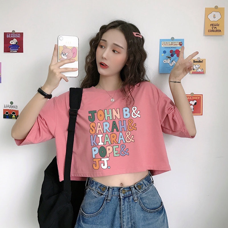 Áo Thun Crotop Form Rộng Tay Ngắn Chất Cotton Mền Mại In Chữ JONH SARAH KIARA POPE Ulzzang Style Hàn Quốc TTT0137