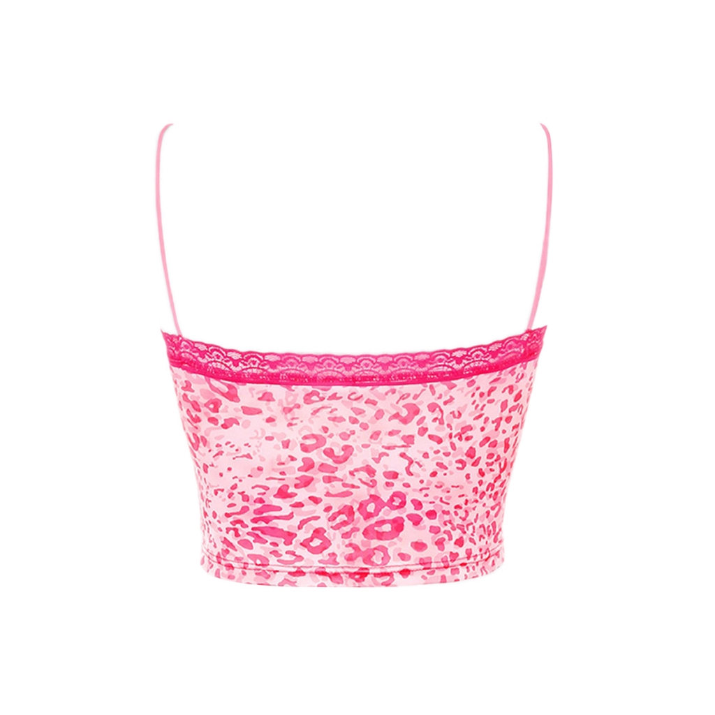 Áo Lửng Hai Dây Phối Ren Họa Tiết Da Báo Quyến Rũ Dành Cho Nữ