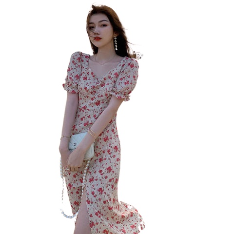 Đầm midi PERTY họa tiết hoa phong cách Hàn Quốc ngọt ngào thời trang mùa hè mới dành cho nữ