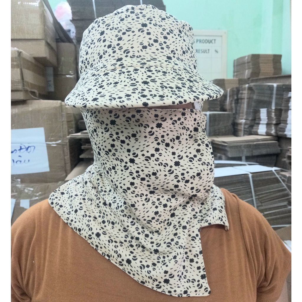 Mũ Che Nón Chống Nắng khẩu trang Cao Cấp 02 Lớp ( Cotton hình hoa nhiều màu)