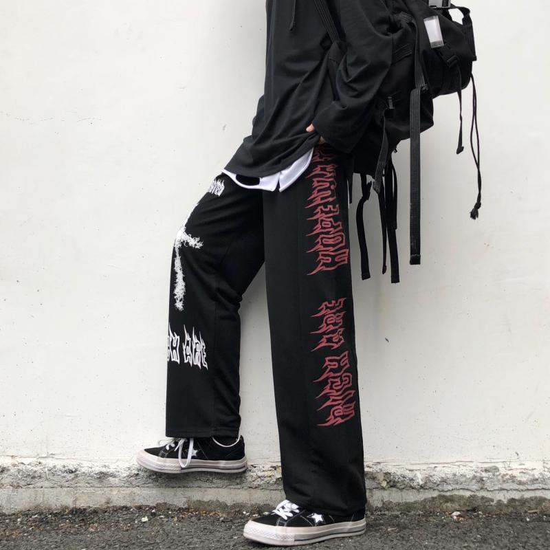 Quần dài AOKANG ống rộng họa tiết graffiti thời trang đường phố Hàn Quốc