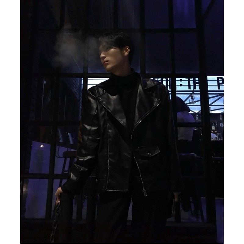 Áo khoác unisex giả da Biker Jacket màu đen