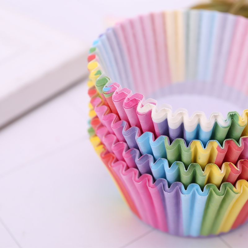 100 Cốc Giấy Màu Cầu Vồng Làm Bánh Cupcake