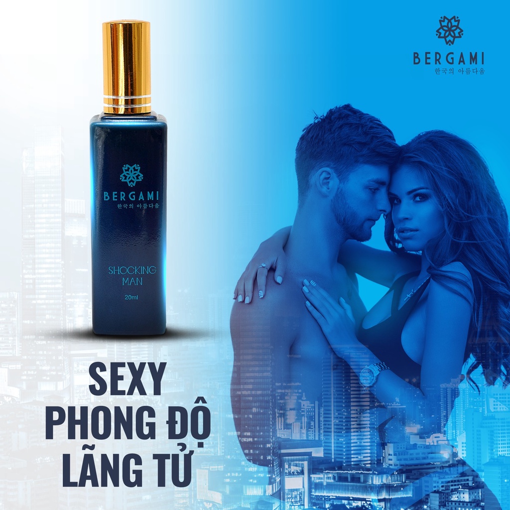Nước Hoa Nam Thơm Lâu Bergami Shocking Man, Nước Hoa Chính Hãng Mùi Hương Nam Tính Mạnh Mẽ, Lưu Hương 6H 35ml/chai