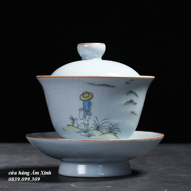 Chén Khải Tiềm họa tiết vẽ tay men rạn 180 ml