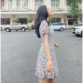 Đầm thắt nơ tay cổ tròn