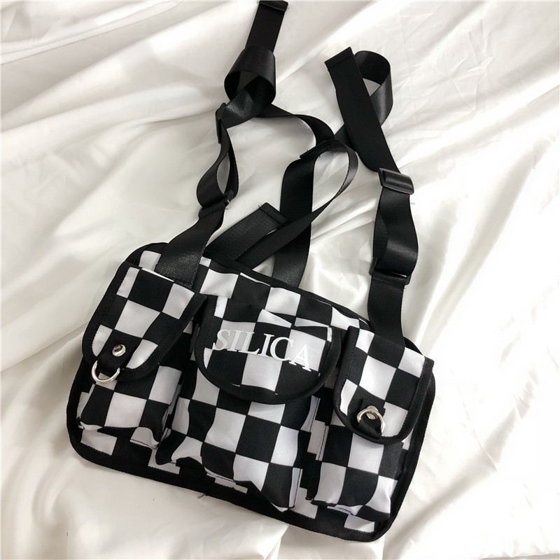 [SẴN ĐEN] Túi đeo vai bao tử ulzzang unisex street style checkerboard