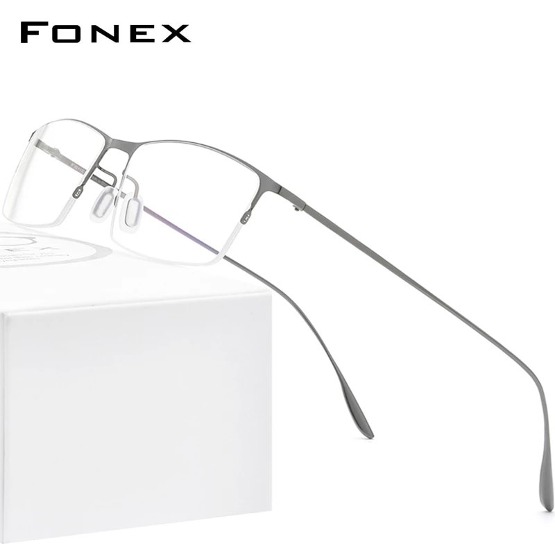 FONEX Kính hợp kim titan Gọng kính cận thị nam kính cận thị theo toa Gọng kính nửa vành quang học Kính mắt nam Hàn Quốc 8101