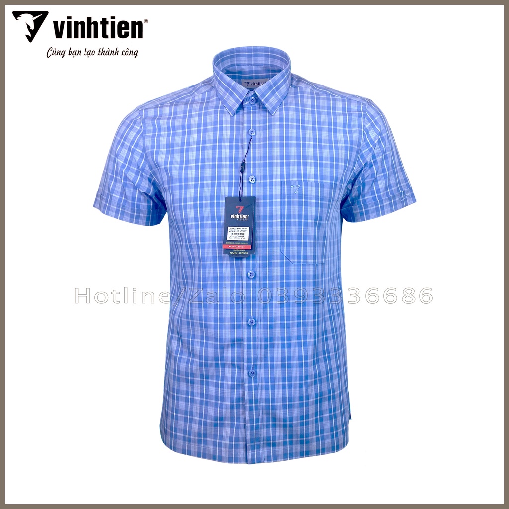 Áo Sơ Mi Nam Tay Ngắn Sọc Caro Bamboo Vĩnh Tiến Form Tailor Fit Vạt Ngang 430 - G636