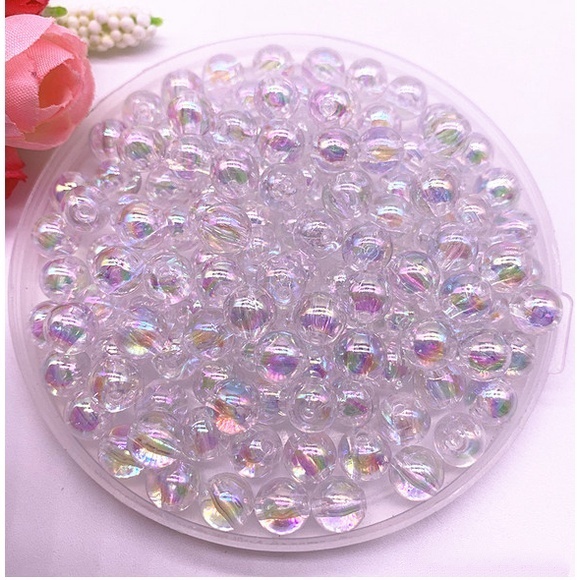 10 hạt nhựa tròn ánh màu hologram 6mm, 8mm, 10mm/ hạt nhựa acrylic màu lấp lánh xỏ lỗ hai đầu