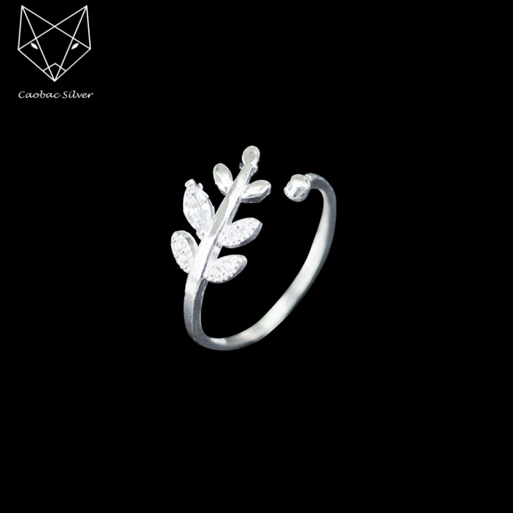 Nhẫn Bạc Nữ Cao Cấp CaoBac Silver Mặt Nhẫn Bạc Đính Đá Thiết Kế Hình Lá Ổ Đá Hở Phong Cách Hợp Làm Quà Tặng Lịch Sự