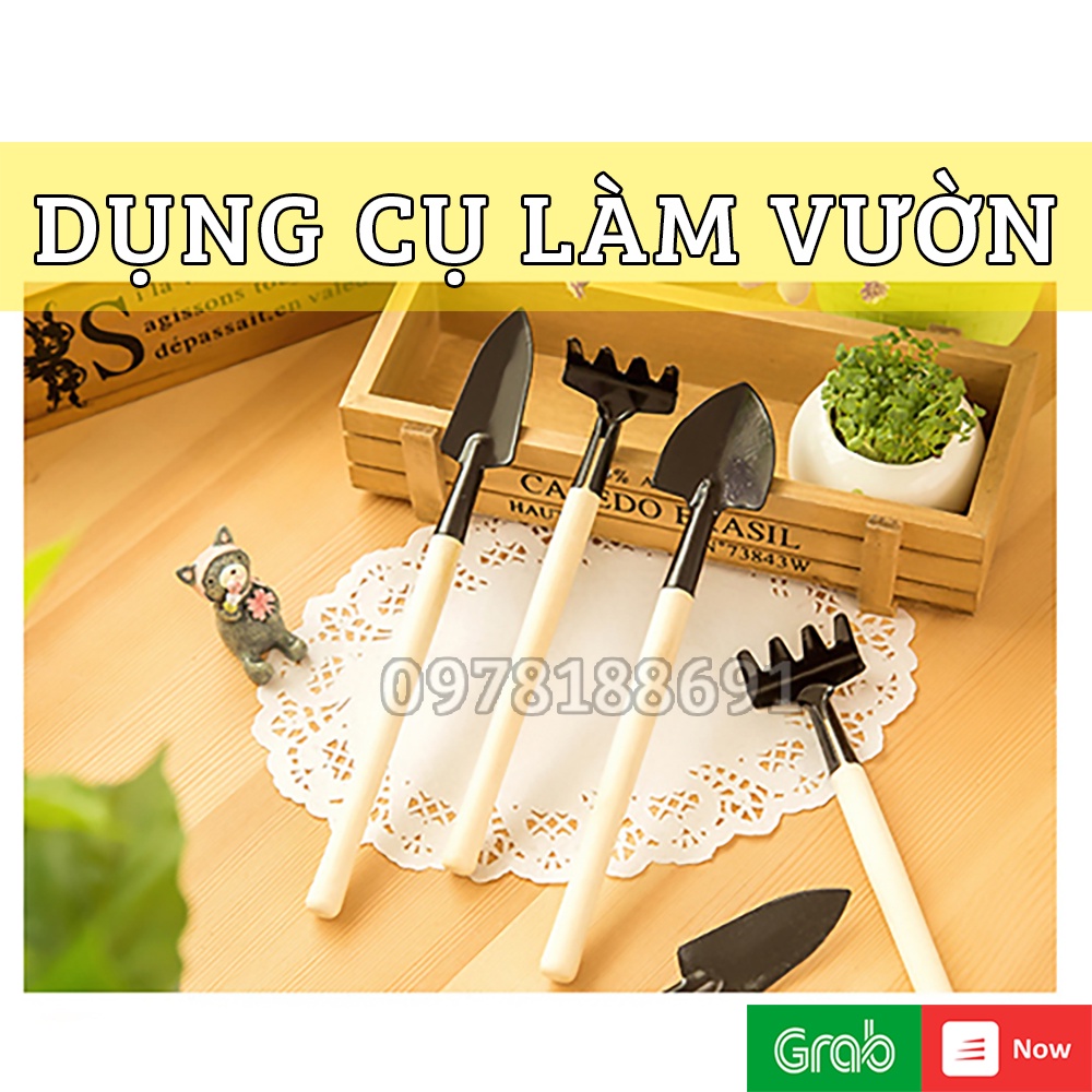 Bộ 3 Dụng Cụ làm Vườn Mini Cán Gỗ Chắc Chắn Chăm Sóc Cây Cảnh