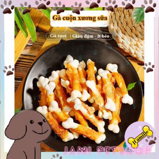 [PHỔ THÔNG]Gà Cuộn Xương Canxi Sữa, Bánh Thưởng Cho Chó, Ăn Vặt Cho Chó, Pet Snack Dinh Dưỡng 100gr-JAMI26