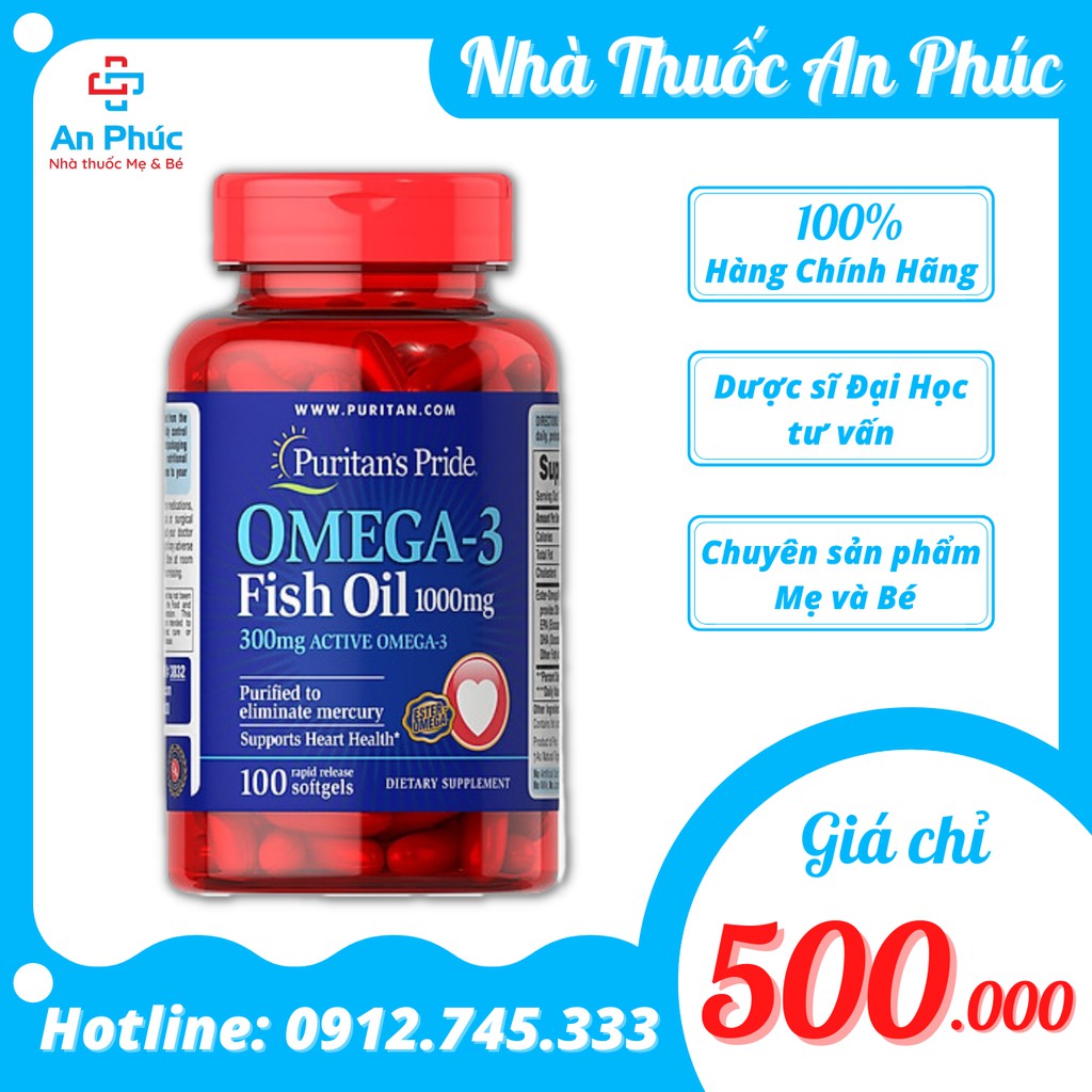 Omega 3 Fish Oil 1000mg - Bổ Sung Omega 3 Cho Mẹ Bầu Quý 2, Quý 3 - Puritan’s Pride