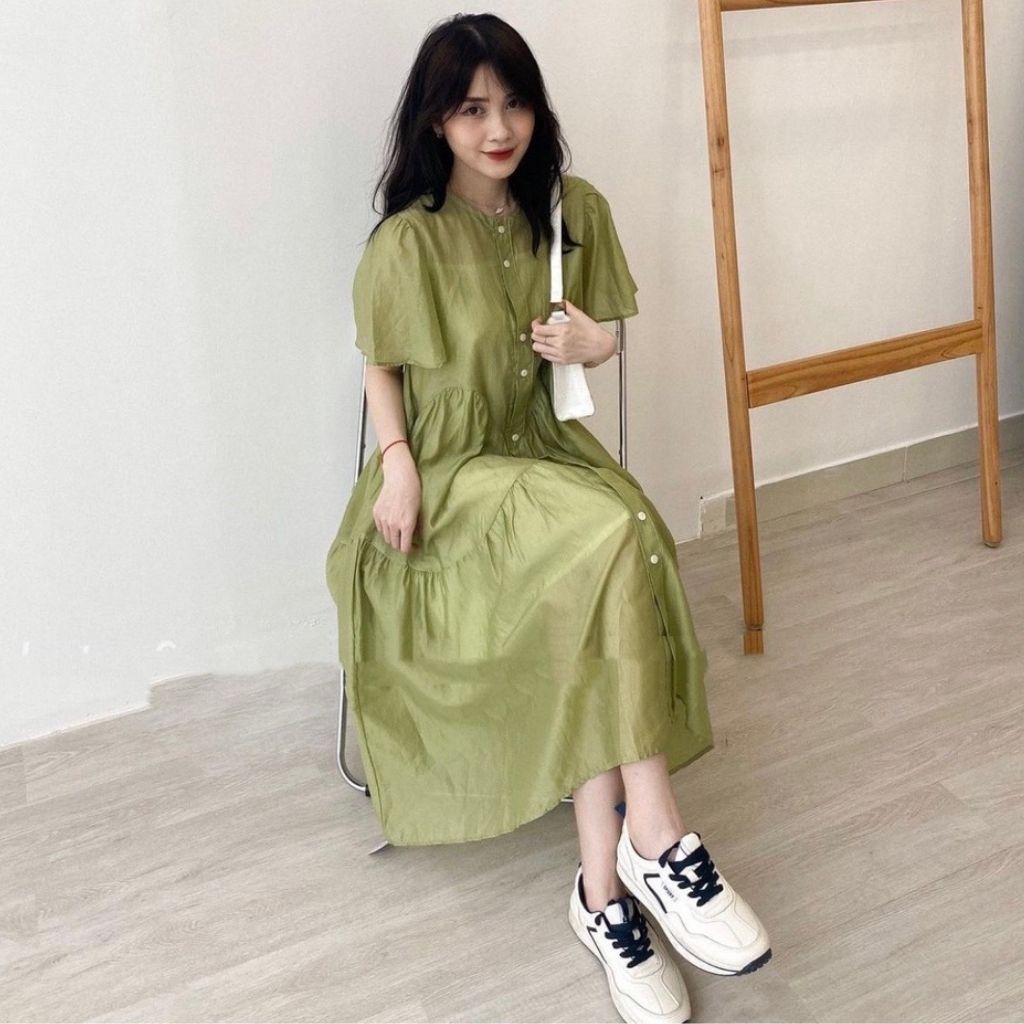 Váy Babydoll vải tơ mềm dáng dài cộc tay kèm váy hai dây siêu xinh phong cách Hàn Quốc