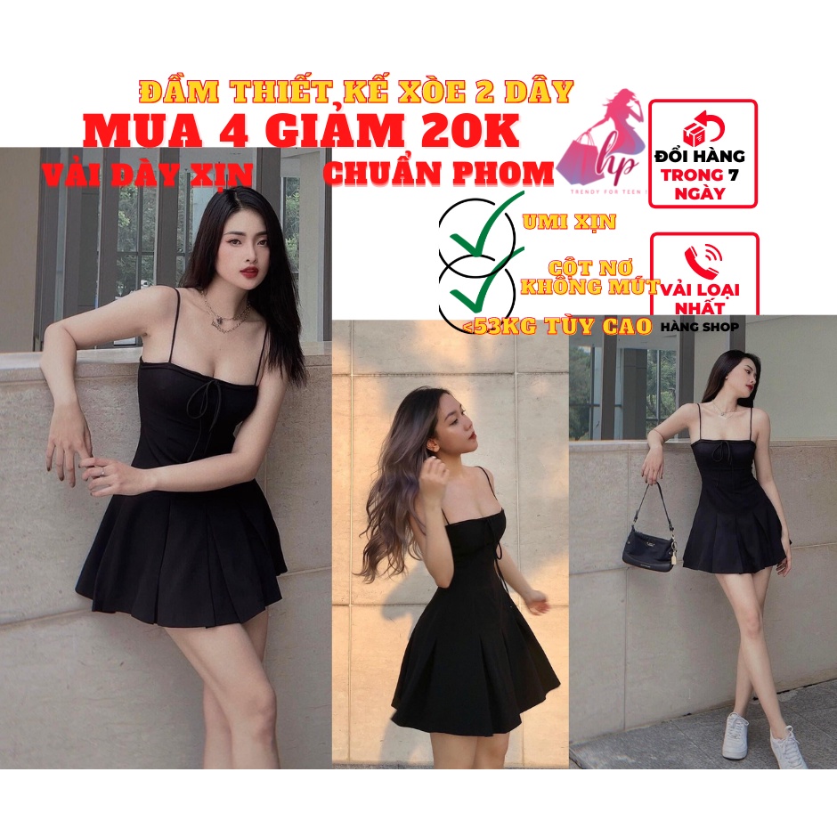 Váy đầm 2 dây nữ dáng xòe hàng thiết kế ôm body trơn chất thun xịn màu đen dự tiệc sang chảnh thời trang sexy VD104