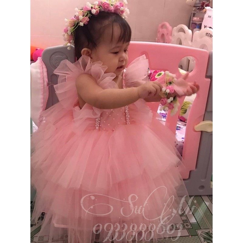 Đầm công chúa kẹo bông cho bé - Váy công chúa mẫu mới nhất nhiều tầng kết ngọc [ TPHCM] [ Tặng cài]