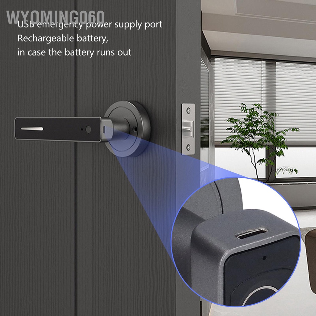 Tay nắm cửa thông minh Vân tay với 2 chìa khóa nhận dạng nhanh Khóa điện tử tĩnh miễn phí cho văn phòng tại nhà 【Wyoming060】