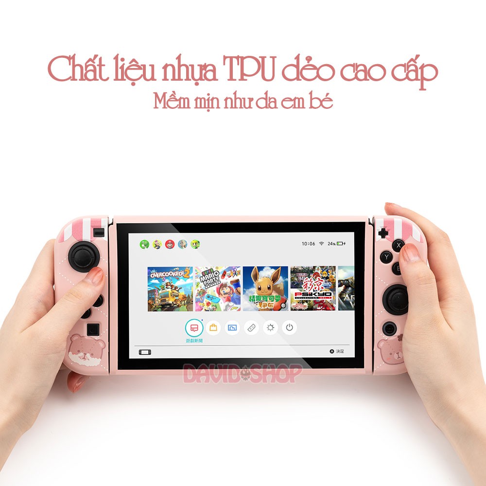 Ốp lưng + case Joy-Con chủ đề Cookie Bear nhựa TPU dẻo cao cấp hãng Geekshare cho Nintendo Switch