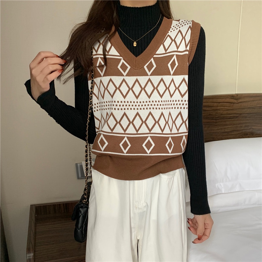 SUXI MỚI Áo sweater không tay cổ chữ v thời trang thu đông cho nữ