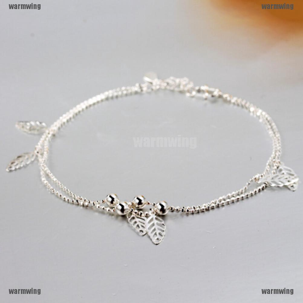 Lắc Chân Mạ Bạc Hình Chiếc Lá