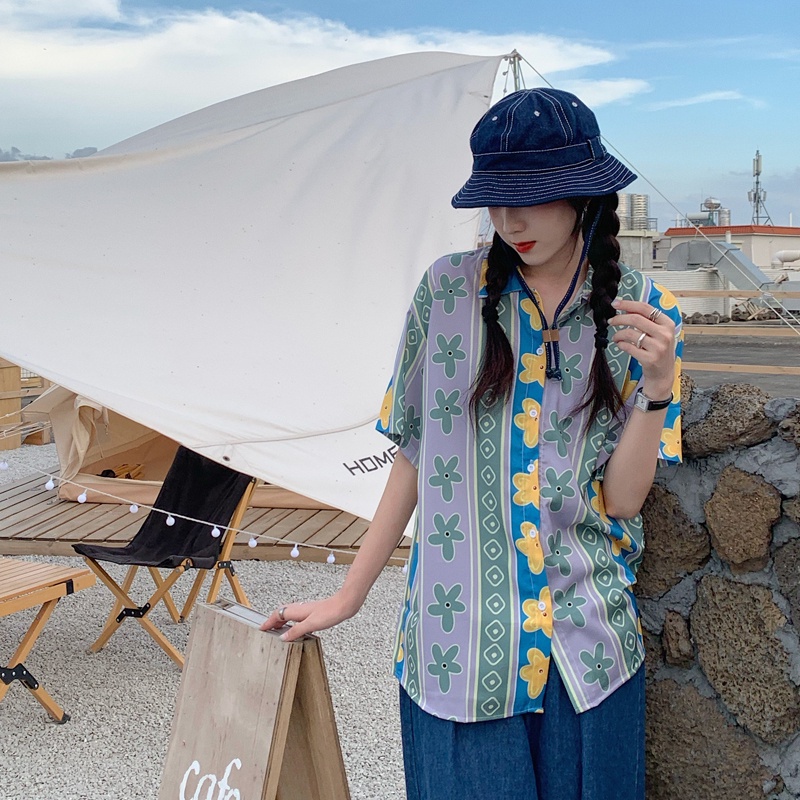 Áo Sơ Mi Dáng Rộng Hoạ Tiết Hoa Cho Nữ