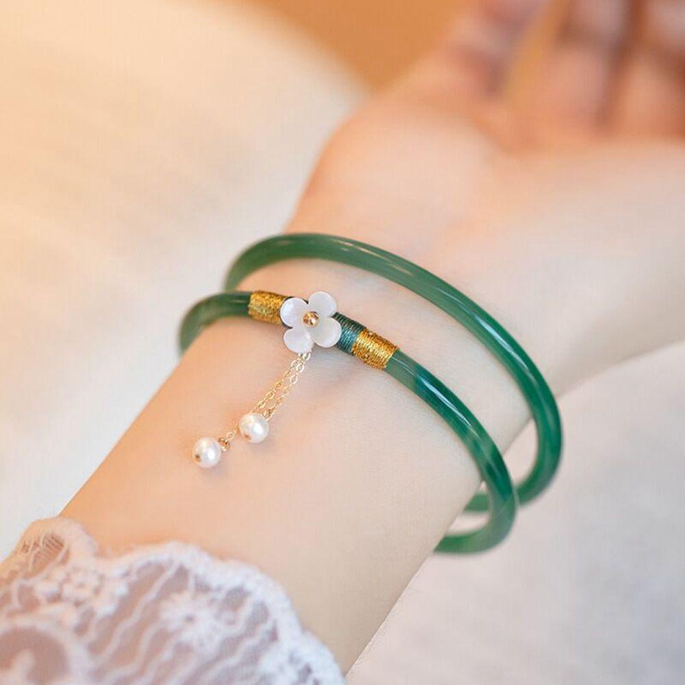 Set 2 vòng đeo tay bằng ngọc bích kiểu dáng đơn giản sáng tạo phong cách Trung Hoa cổ điển cho nữ 2 màu tùy chọn