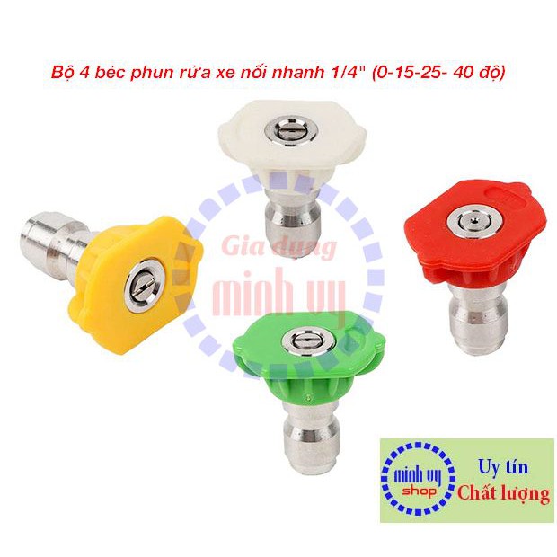 Bộ 4 Béc phun - (lỗ béc 1.0 - 1.2 - 1.4 - 1.6) từ 0 - 40 độ - Ren nối nhanh 1/4 inch