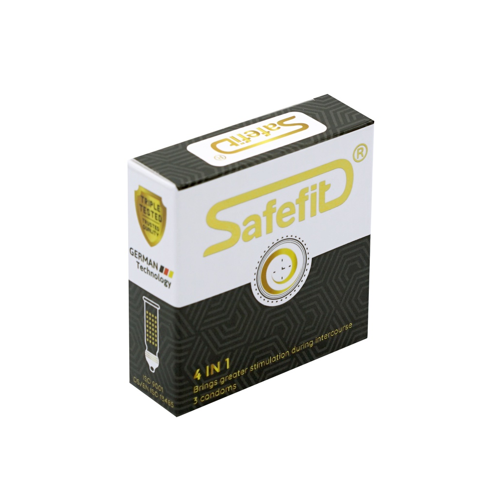 [ 49mm - 4IN1 ] Hộp 3 Cái Bao Cao Su Safefit 4IN1 - Gân - Gai - Kéo Dài Thời Gian