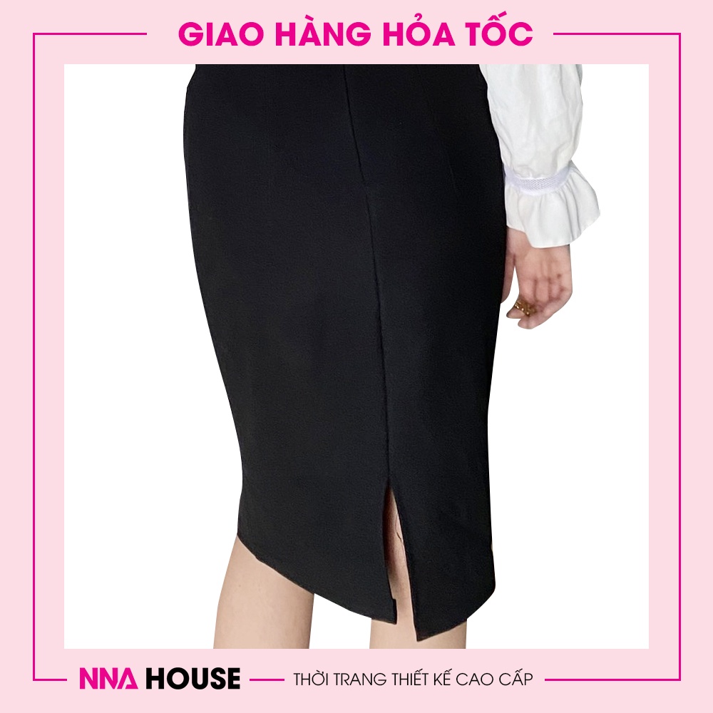 Váy dài tay phối đen trắng - Đầm thiết kế dáng xuông cổ trễ tay bồng sang trọng NNAHOUSE Mã NA213 | BigBuy360 - bigbuy360.vn