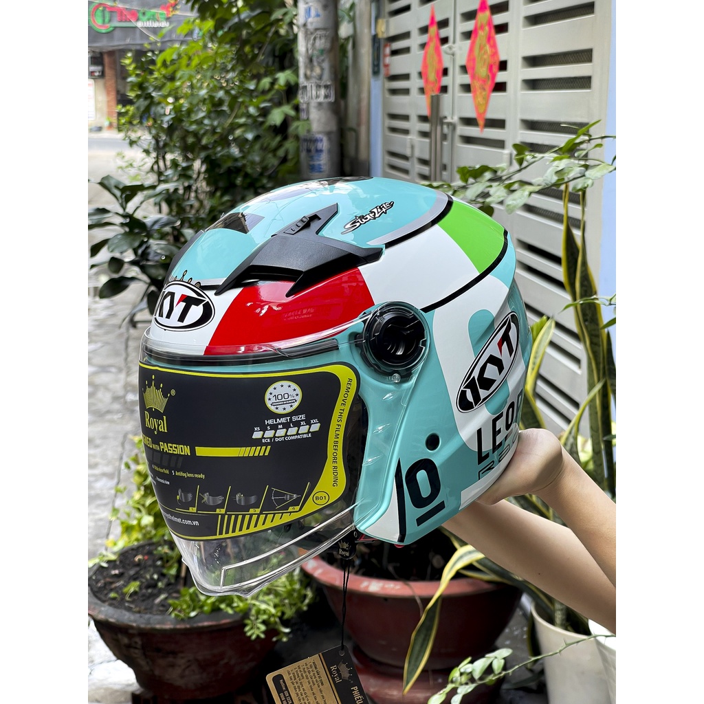 MŨ BẢO HIỂM 3/4 2 KÍNH ROYAL M268 TEM LEOPARD DÁN LOGO KYT CHÍNH HÃNG