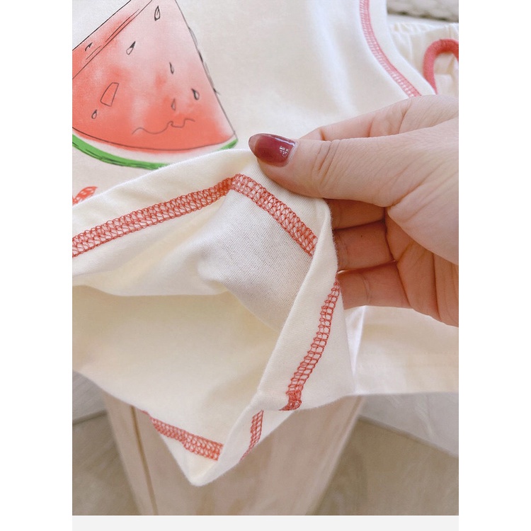 SANITKUN Bộ Áo Thun Cotton Không Tay In Hoạt Hình + Quần Short Thoáng Khí Thời Trang Mùa Hè Cho Bé Trai Và Gái