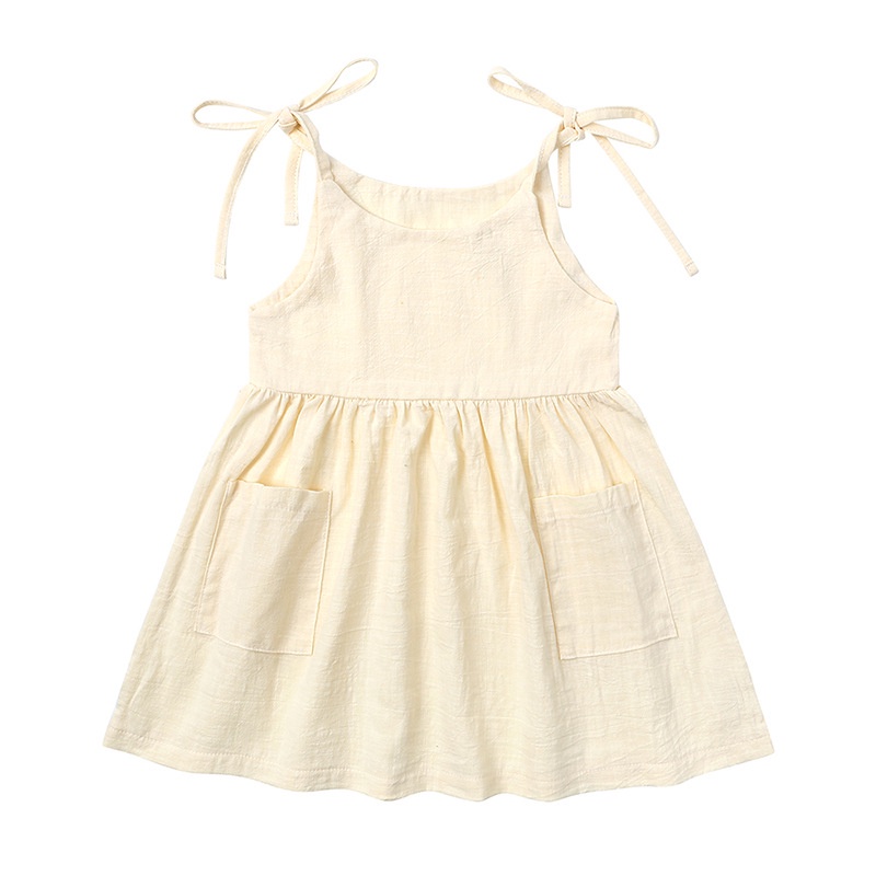 Đầm Công Chúa Sát Nách Vải Cotton + Lanh Mềm Mại Màu Nâu Thoáng Khí Thời Trang Mùa Hè Cho Bé Gái 1-6 Tuổi