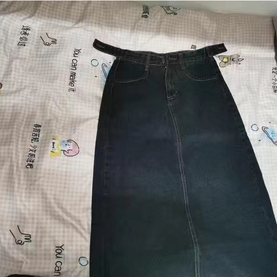 Chân váy denim chữ a lưng cao dài trung bình xẻ tà thời trang cho nữ | BigBuy360 - bigbuy360.vn