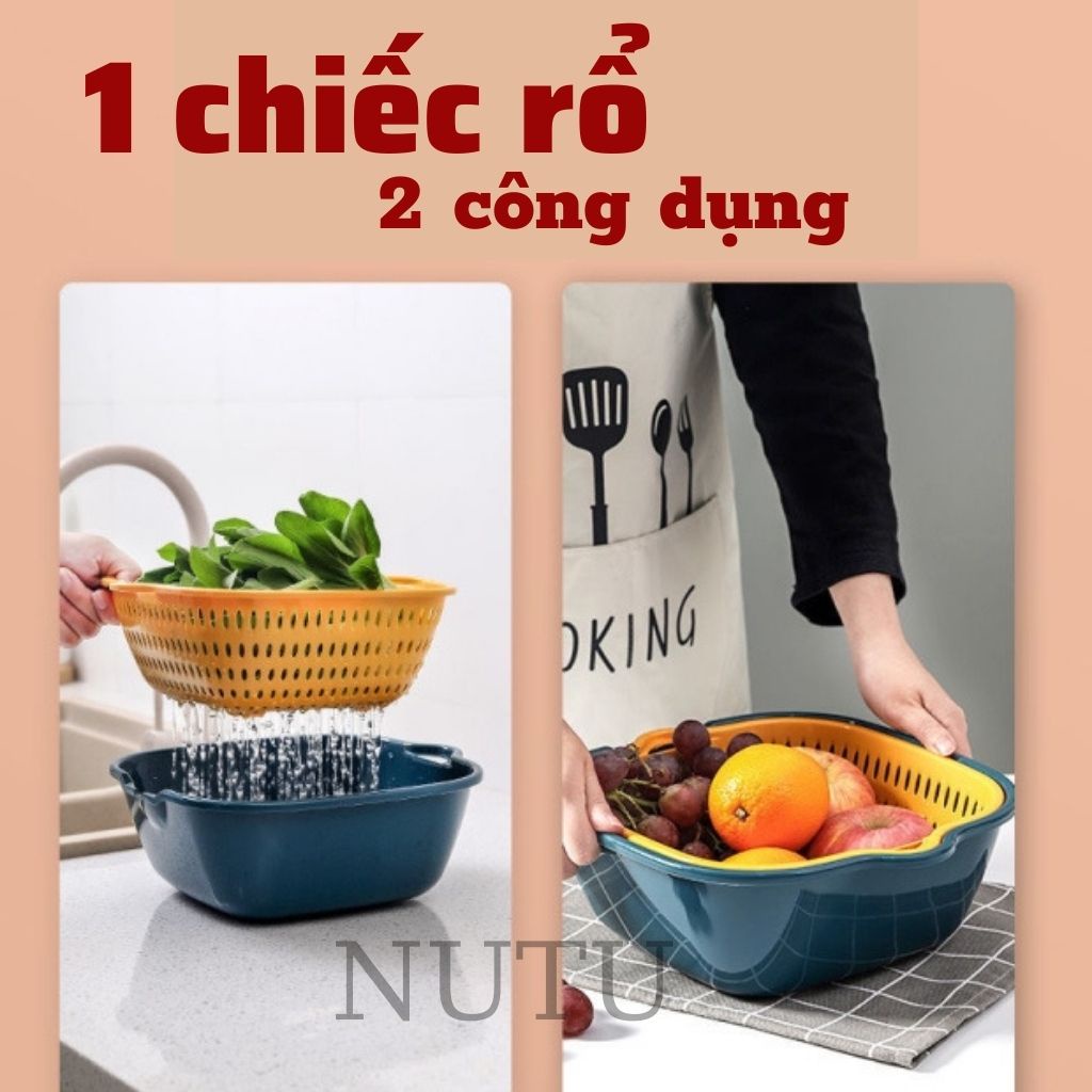 Rổ Nhựa Đa Năng 3 Chiếc Hàng Loại 1 Cứng Cáp Chắc Chắn, Bộ Rổ Kèm Chậu Hứng Nước Tiện ích