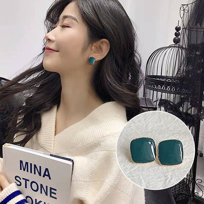 Khuyên tai bạc 925 hình vuông thời trang retro ngọt ngào trẻ trung