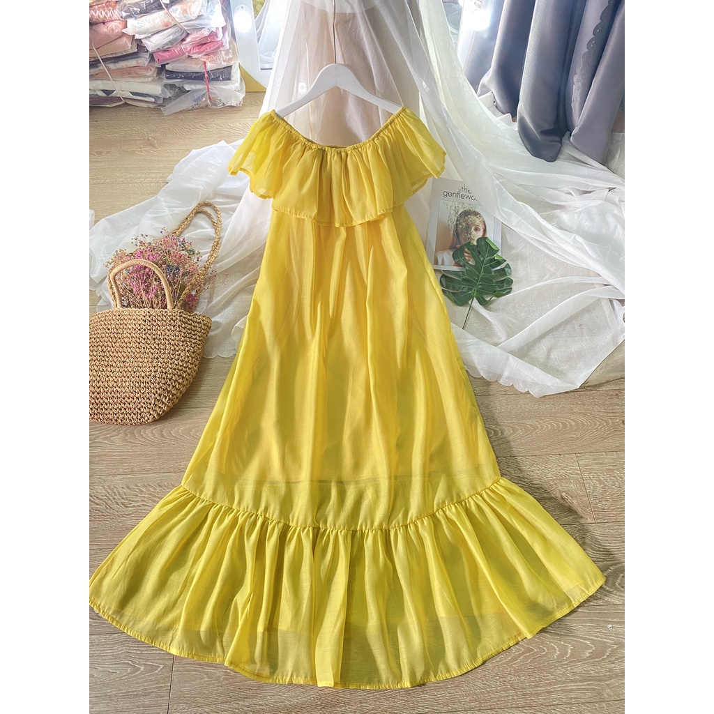 Váy đầm maxi bèo trễ vai 4 màu siêu xinh thải dáng đẹp 2 lớp XUKA DRESS DT008 có ảnh thật kèm video