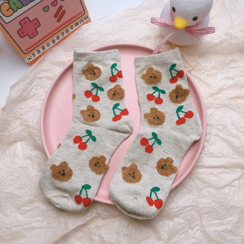 Vớ Cotton Mềm Mại Dài Vừa Họa Tiết Gấu Marshmallow Phong Cách Nhật Hàn Đáng Yêu Cho Nữ