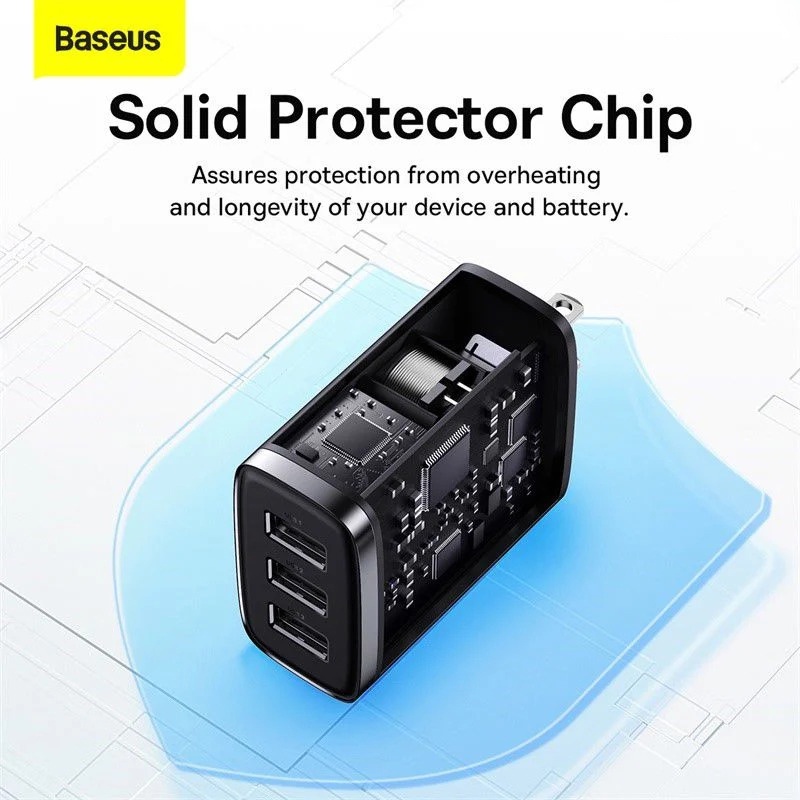 Cốc sạc nhanh 17W Baseus Compact Charger chân cắm CN 3 cổng USB sạc nhiều thiết bị cùng lúc