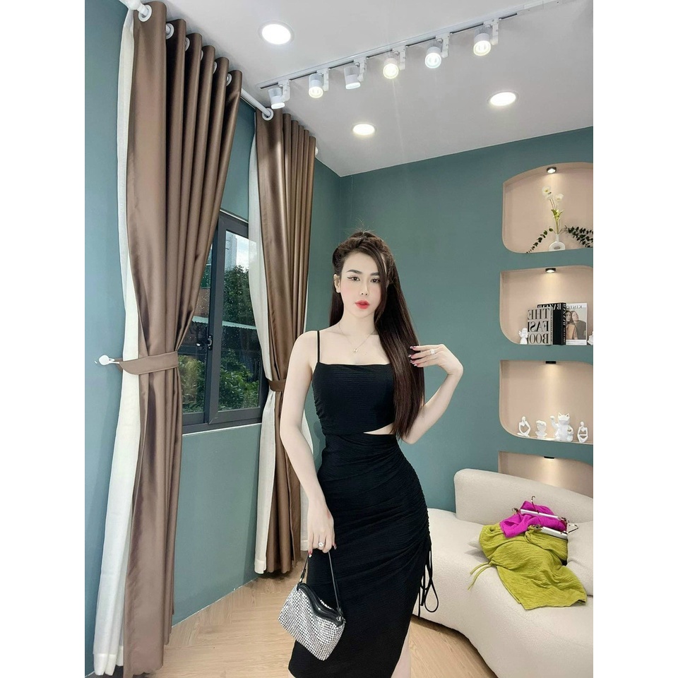 Đầm nữ maxi body 2 dây lệch eo rút dây xẻ 1 bên 3 màu cực đẹp cho cô nàng năng động ca