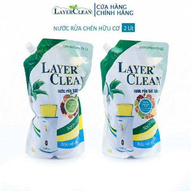 {TIN DÙNG} Nước Rửa Chén Bát Hữu Cơ Organic Layer Clean Hương Quýt Túi 2L Chiết Xuất Từ Thực Vật, Thân Thiện Với Làn Da