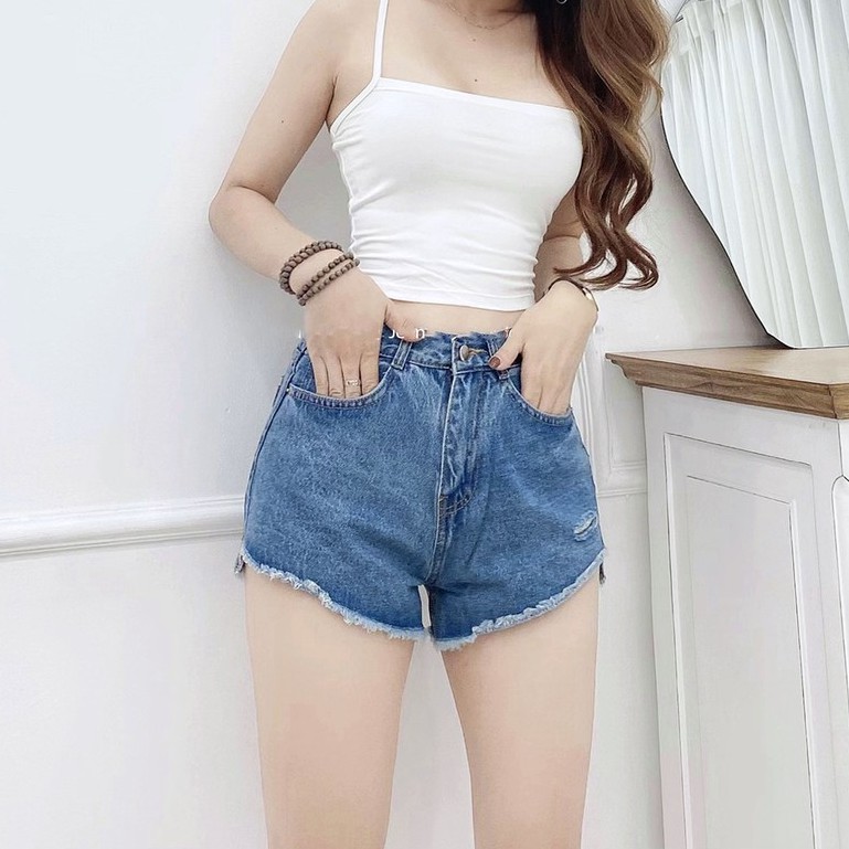 Quần short nữ Kpboutique lưng cao chất jean cotton co dãn nhẹ siêu xịn sò màu xanh đậm mã S1-130Đ