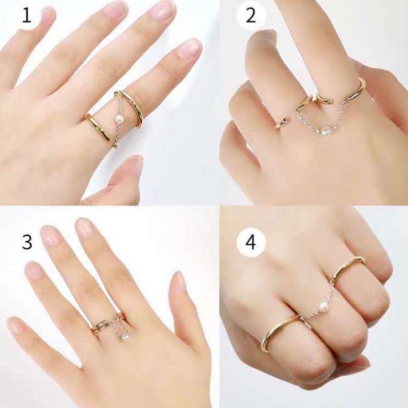 Bộ 2 Nhẫn Titan Nối Dây Đeo Nhiều Kiểu Titan Ko Đen TT 3872 - màu vàng free size