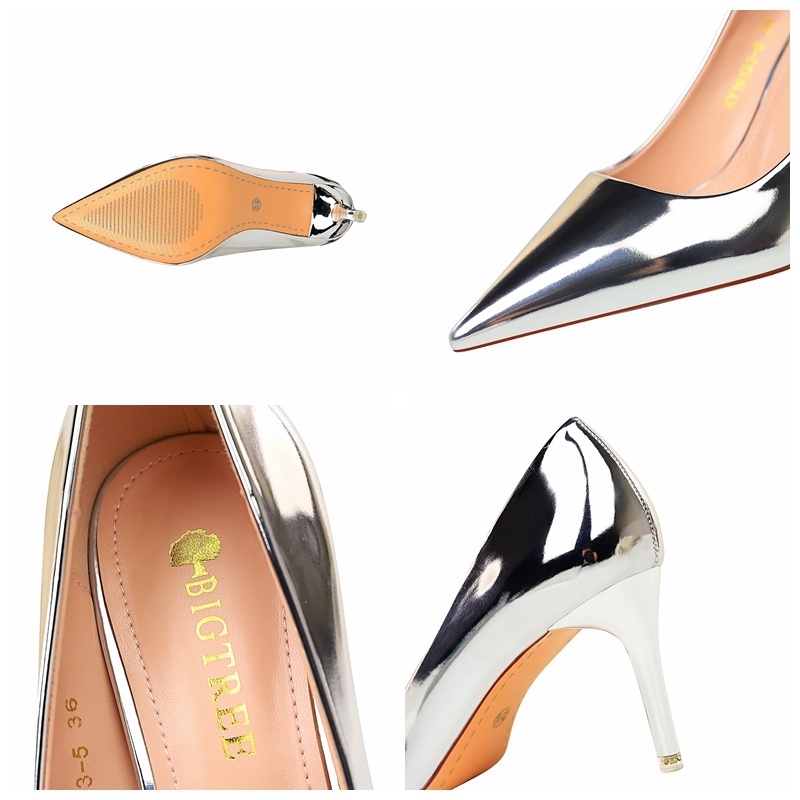 Giày nữ BIGTREE 9511-A7 mũi nhọn gót cao 7.5cm ánh kim thời trang