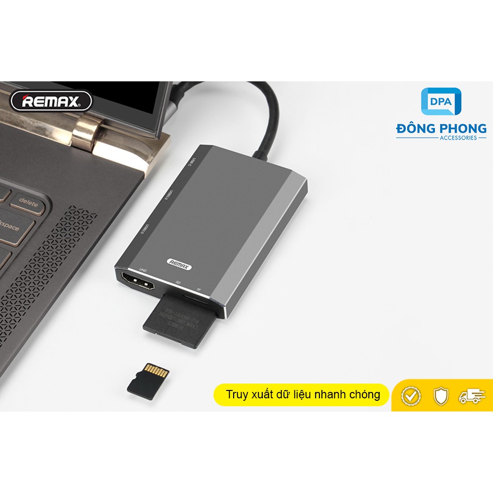 [Mã 44ELSALE2 giảm 7% đơn 300K] HUB Chuyển Type C Ra USB 3.0, HDMI, USB C, Thẻ Nhớ Chính Hãng Remax Tốc Độ Cao