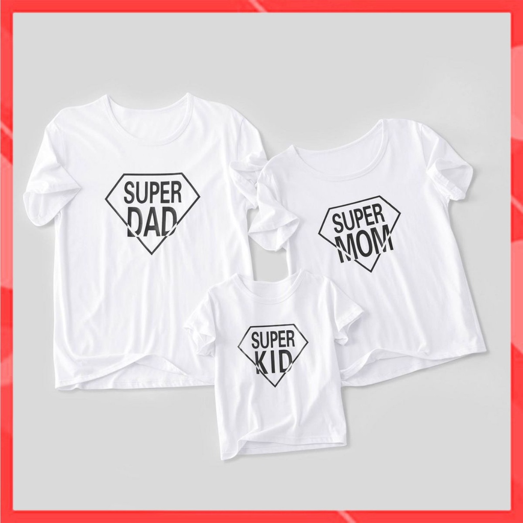 Áo thun cotton gia đình Familylove – Áo gia đình Super Mom, Super Dad, Super Kid