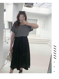 Váy sọc kẻ rút eo Bigsize (80kg~100kg)(SALE)