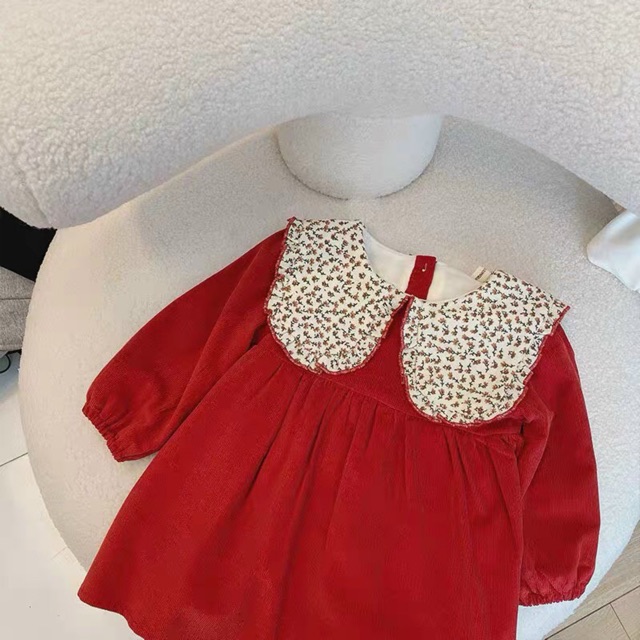 Váy đỏ vintage lót lông mềm cho bé