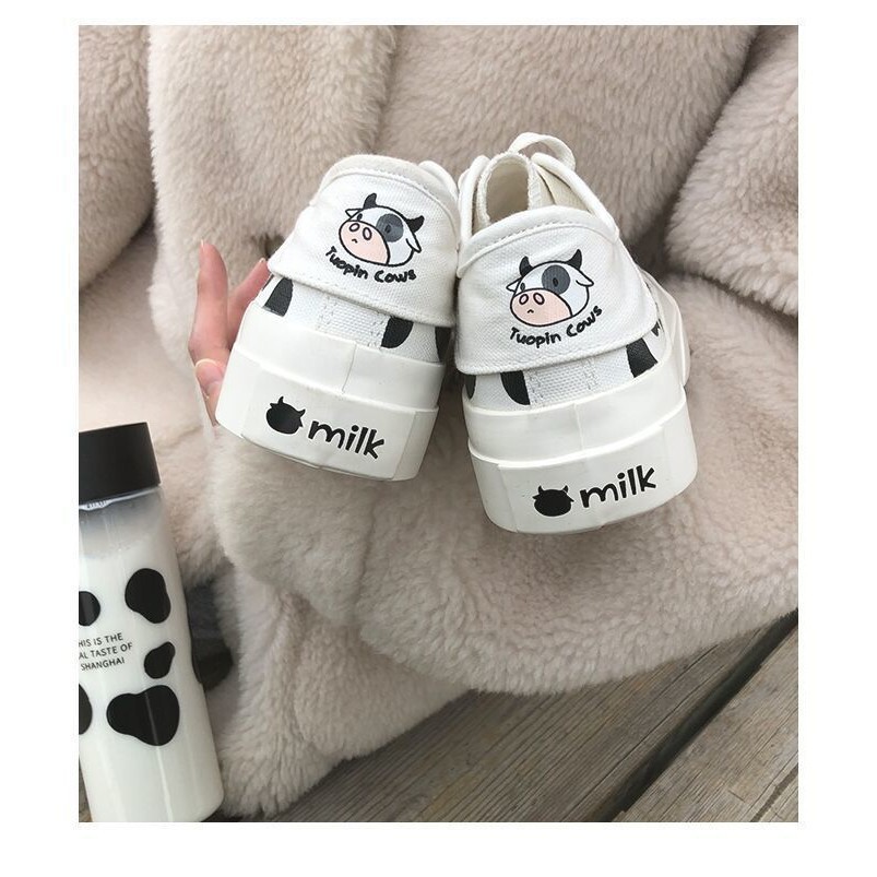 Giầy thể thao chất vải canvas mềm nữ bò sữa cow milk dáng cơ bản basic 2021_VIDEO (form rộng LẤY giảm 1 size đang đi) | BigBuy360 - bigbuy360.vn