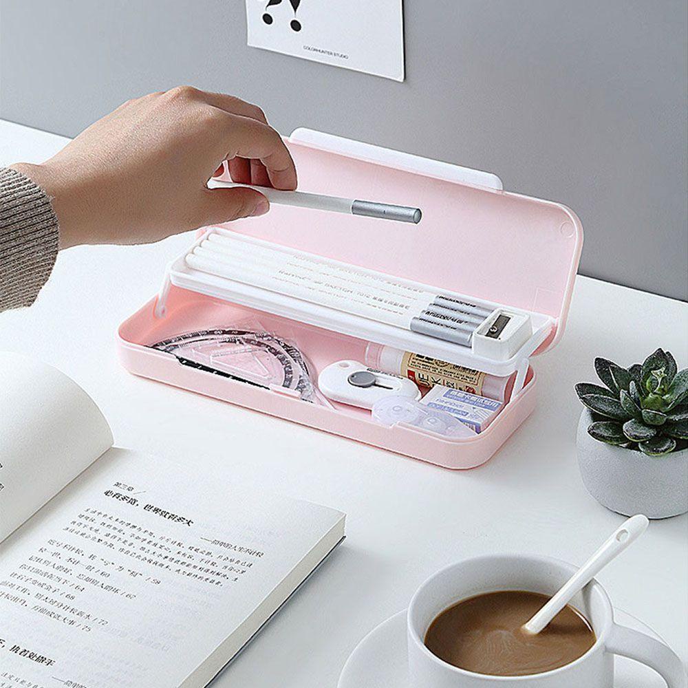 AUGUSTINE Túi Đựng Bút Hai Lớp Chống Thấm Nước Màu Đất Hoạt Hình Ốp